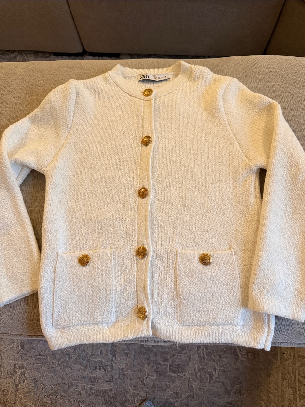 Zara Cream Knit Cardigan with Gold Buttons
